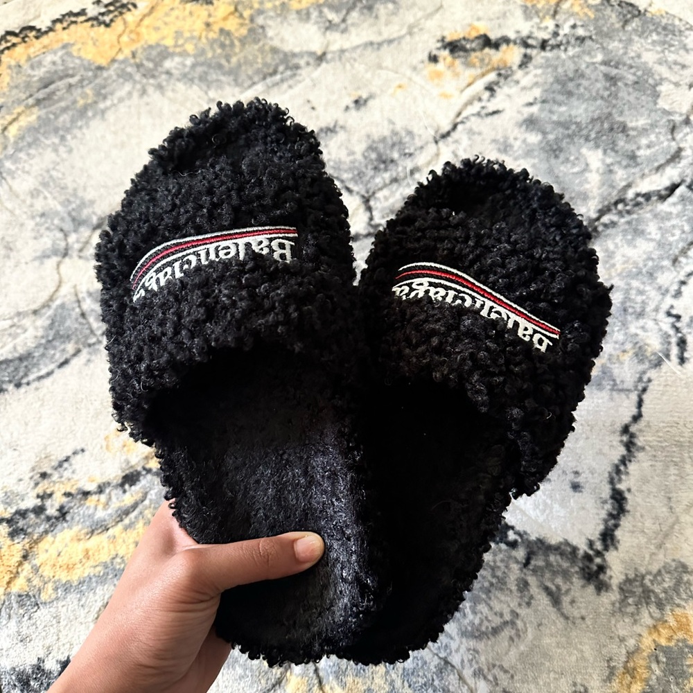 Balenciaga Black Fuzzy Slides